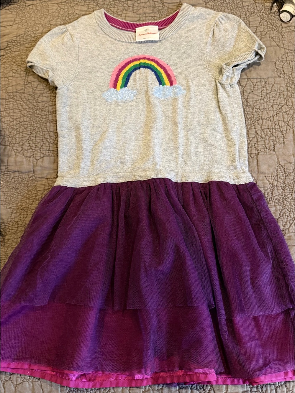 Hanna Andersson Girls Rainbow Tulle Dress Size 110 Gray Purple